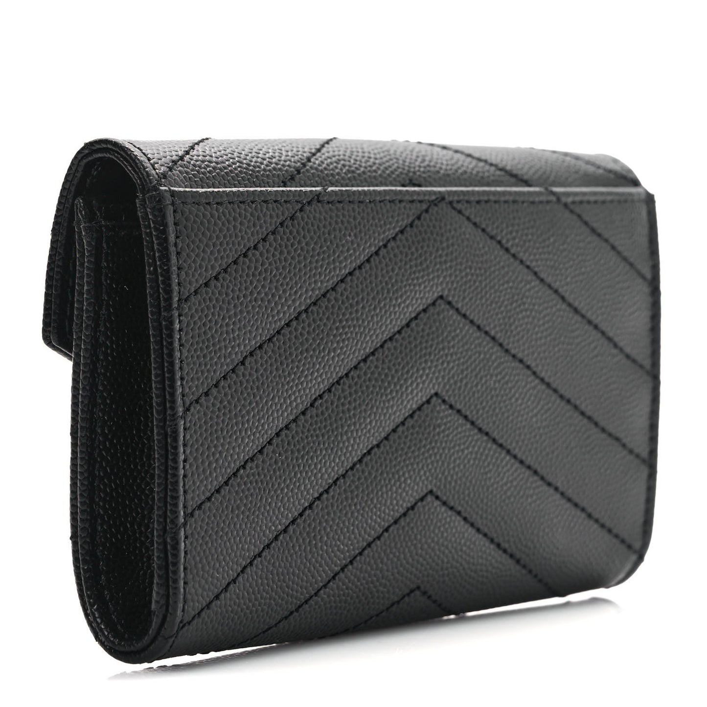 Grain De Poudre Matelasse Chevron Small Monogram Envelope Wallet Black