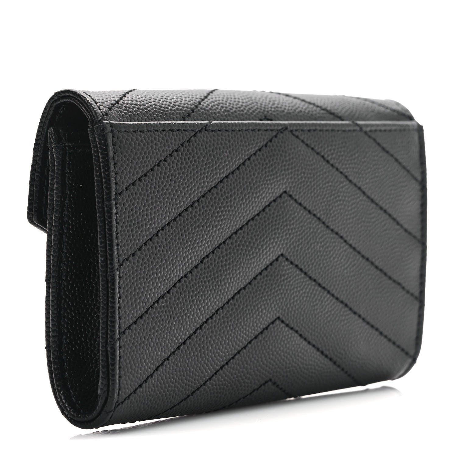 Saint Laurent Grain De Poudre Matelasse Chevron Small Monogram Envelope Wallet Black 3 of 6