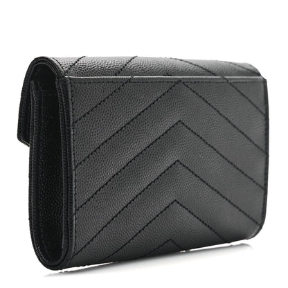 Saint Laurent Grain De Poudre Matelasse Chevron Small Monogram Envelope Wallet Black 3 of 6