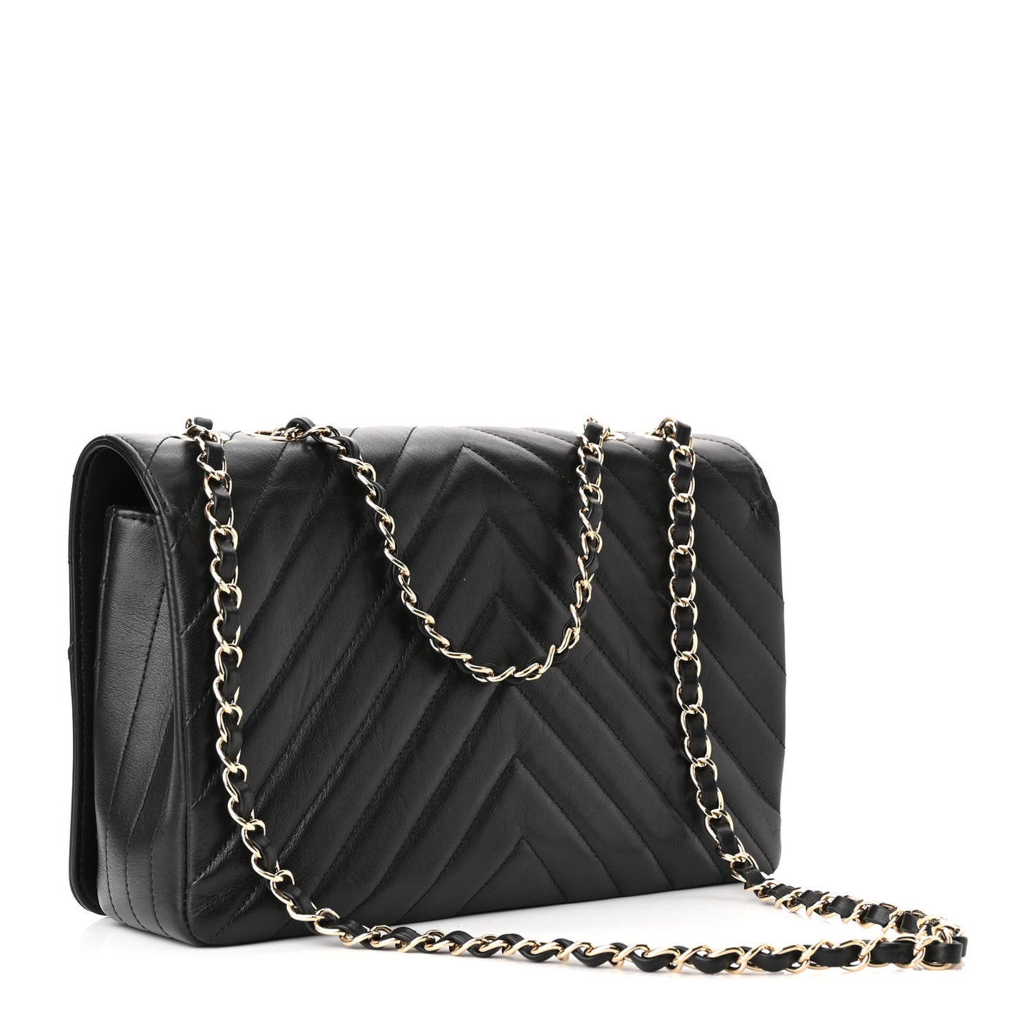 Lambskin Chevron Quilted Mini Statement Flap Black