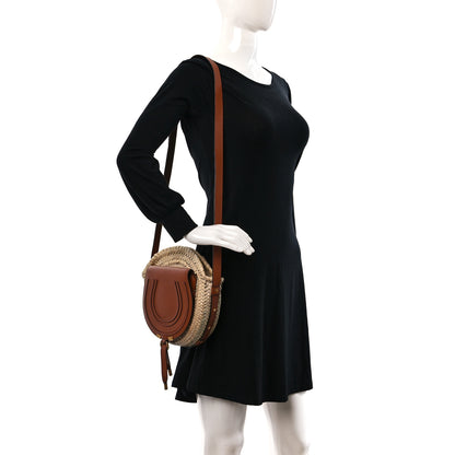 Chloe Raffia Small Grain Calfskin Small Marcie Basket Crossbody Tan 3 of 7