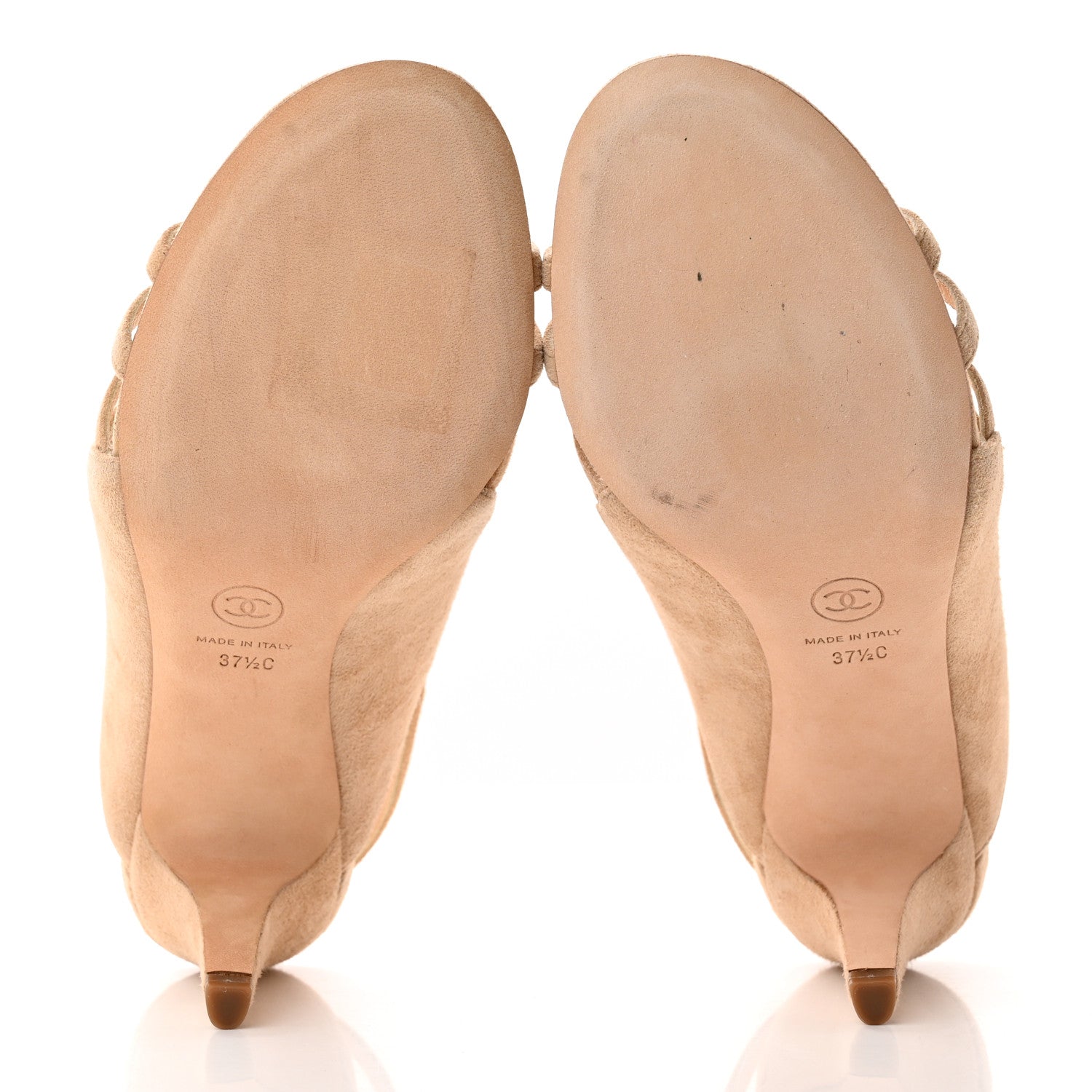 Chanel Suede Pearl Open Toe Caged Sandals 37.5 Beige 5 of 13