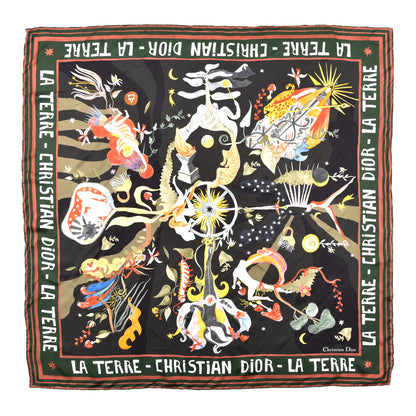 Christian Dior Silk La Terre Earth Square Scarf Black 1 of 3
