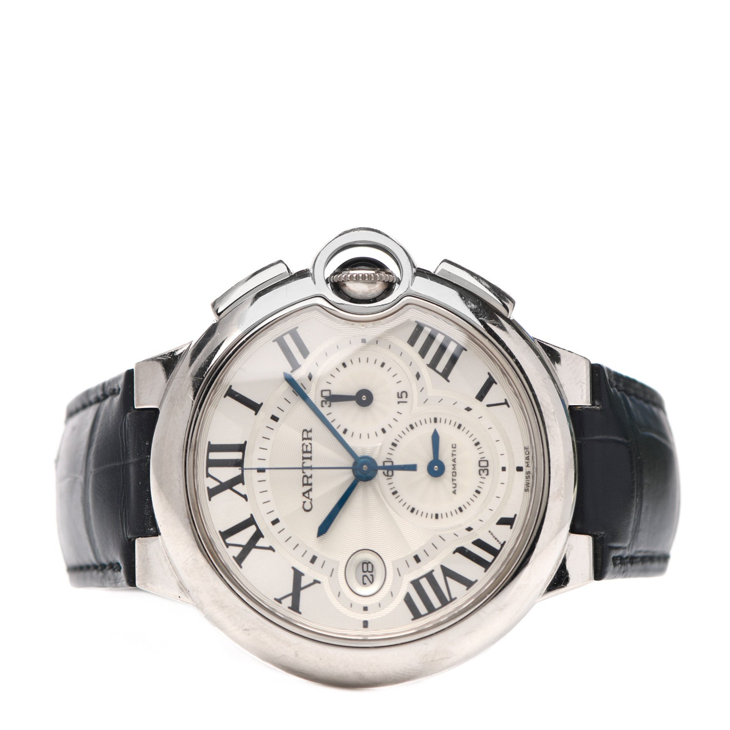 Cartier 18K White Gold Alligator 42mm Ballon Bleu De Cartier Chronograph Automatic Watch 3 of 8