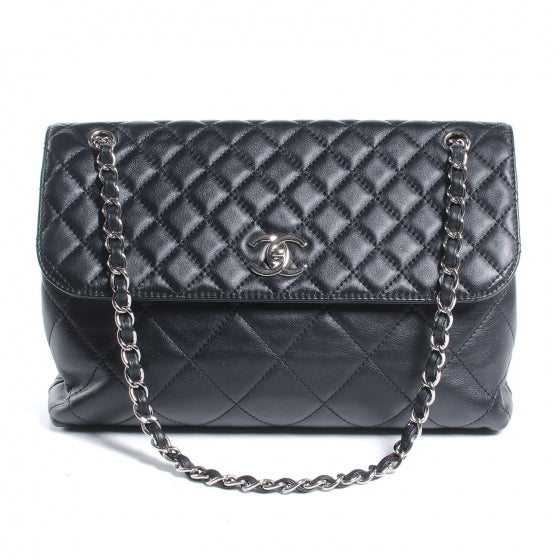 Leather Quilted In the Business Flap Bag Black