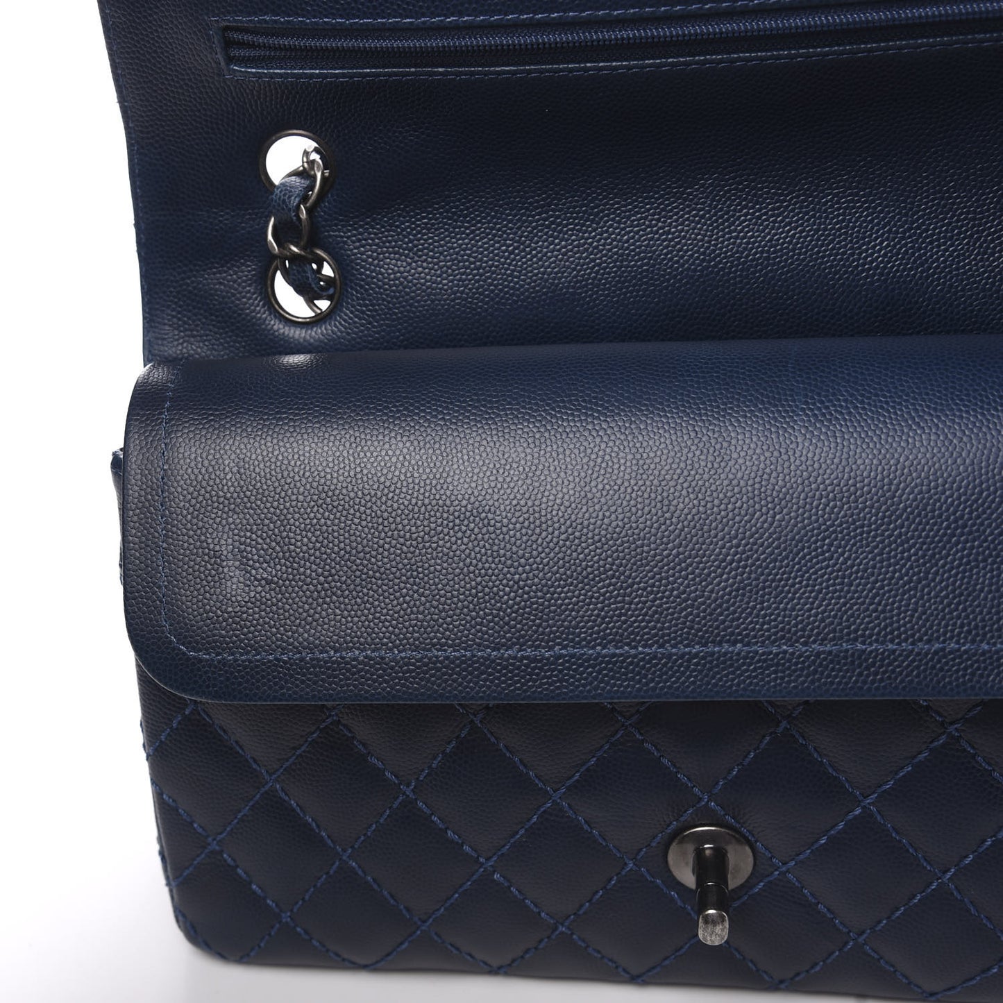 Caviar Quilted Medium Double Flap Dark Blue