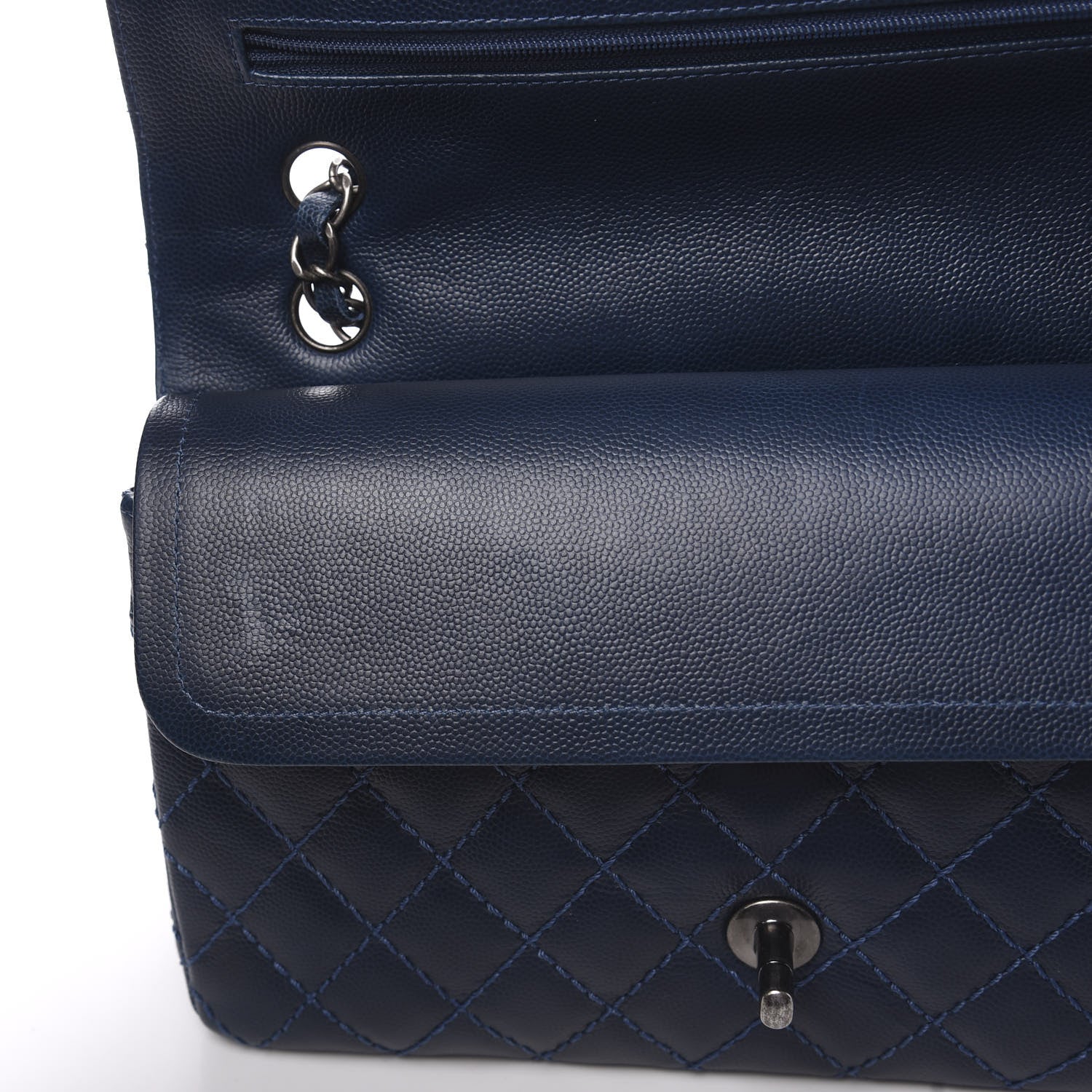 Chanel Caviar Quilted Medium Double Flap Dark Blue 10 of 12
