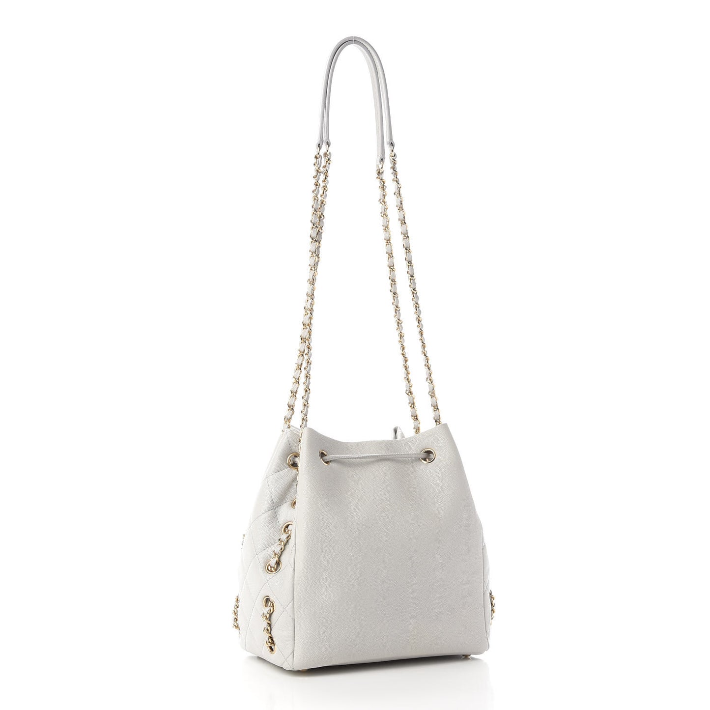 Caviar Quilted Chain Bucket Bag Light Grey