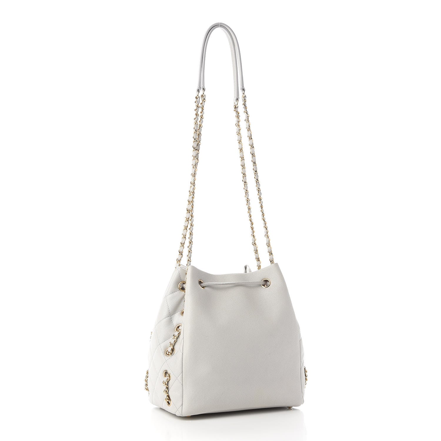Chanel Caviar Quilted Chain Bucket Bag Light Grey 2 of 9