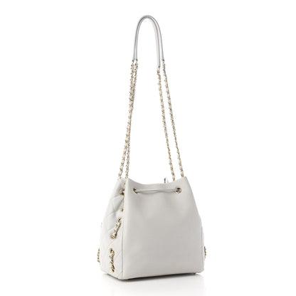 Chanel Caviar Quilted Chain Bucket Bag Light Grey 2 of 9