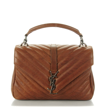 Saint Laurent Calfskin Matelasse Chevron Monogram Medium College Bag Cognac 1 of 9