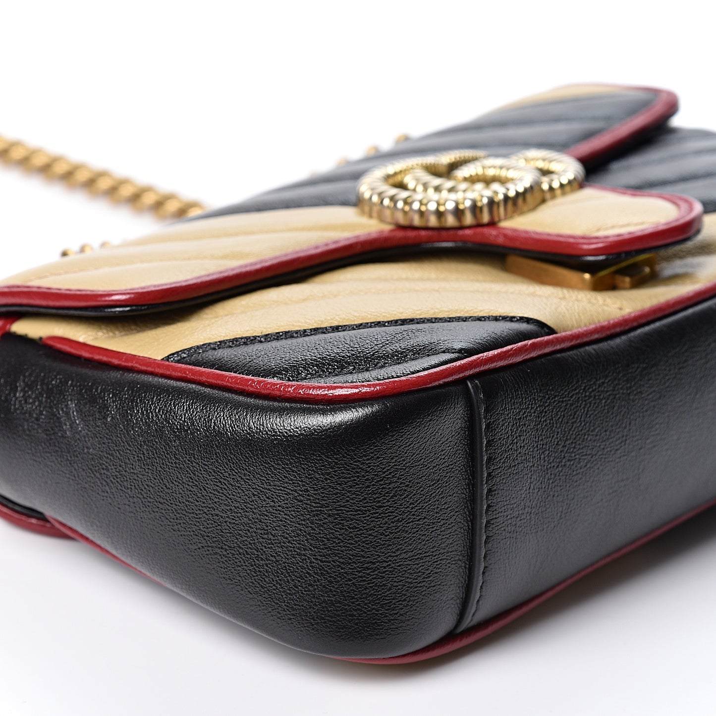 Azalea Calfskin Matelasse Diagonal Patchwork Mini Torchon GG Marmont Shoulder Bag Black Beige Romantic Cerise