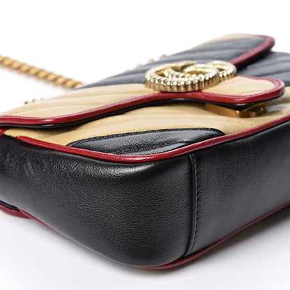 Gucci Azalea Calfskin Matelasse Diagonal Patchwork Mini Torchon GG Marmont Shoulder Bag Black Beige Romantic Cerise 8 of 9