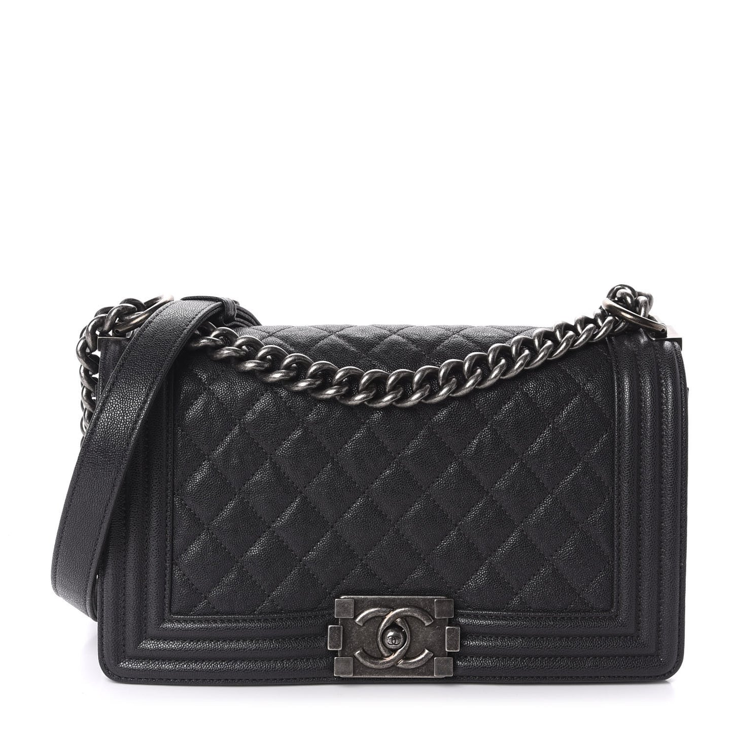 Iridescent Caviar Quilted Medium Boy Flap Black