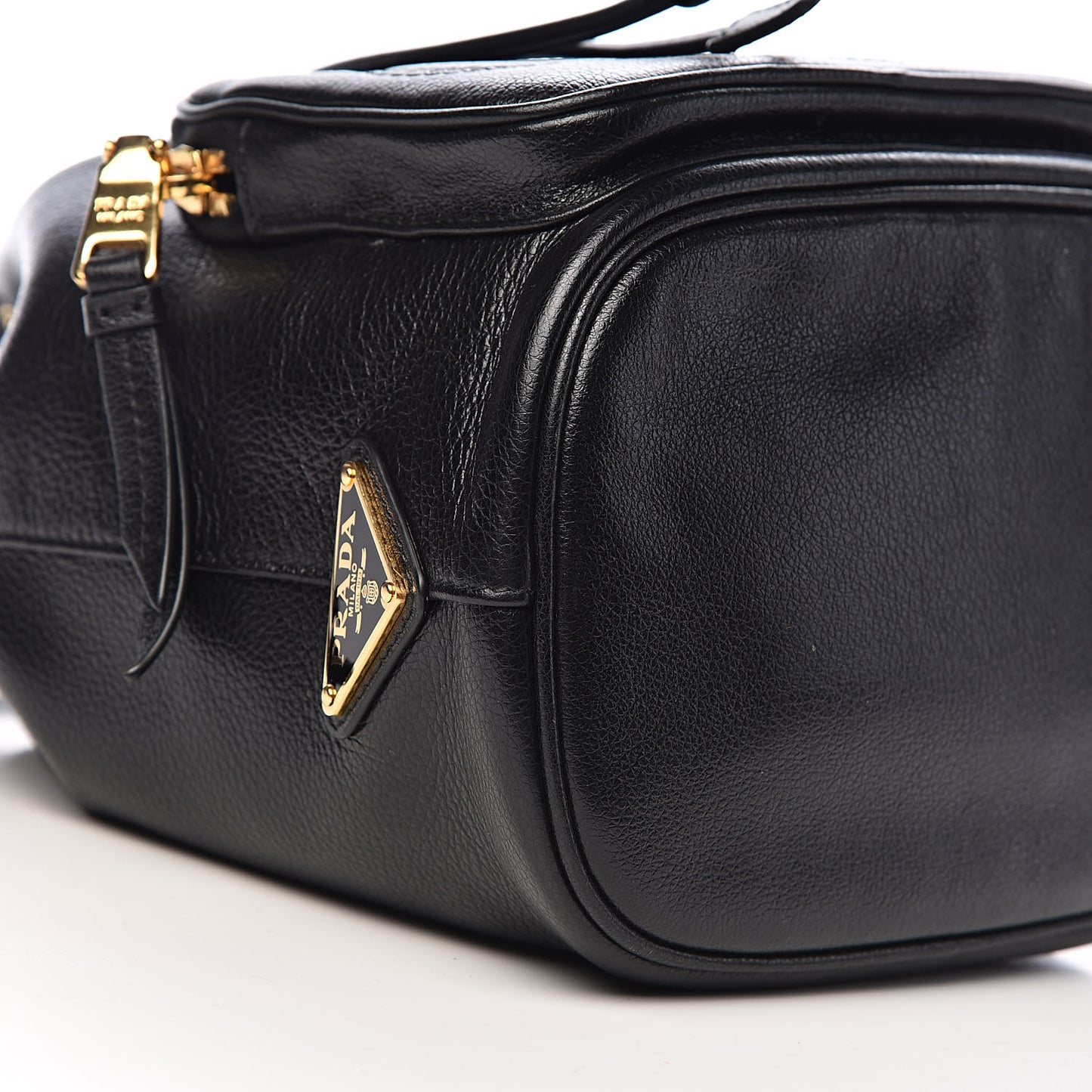 Glace Calfskin Embossed Bucket Bag Black