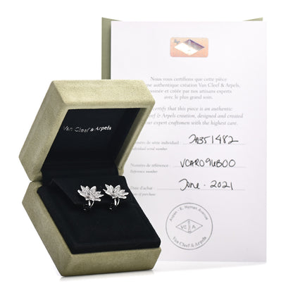 Van Cleef & Arpels 18K White Gold Diamond Small Lotus Earrings 5 of 5