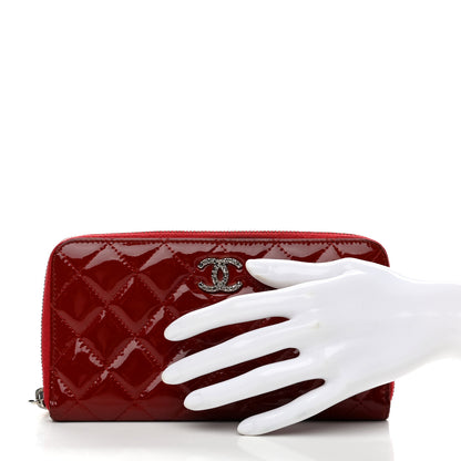 Chanel Patent Quilted Brilliant Zip Around Wallet Red 2 of 8