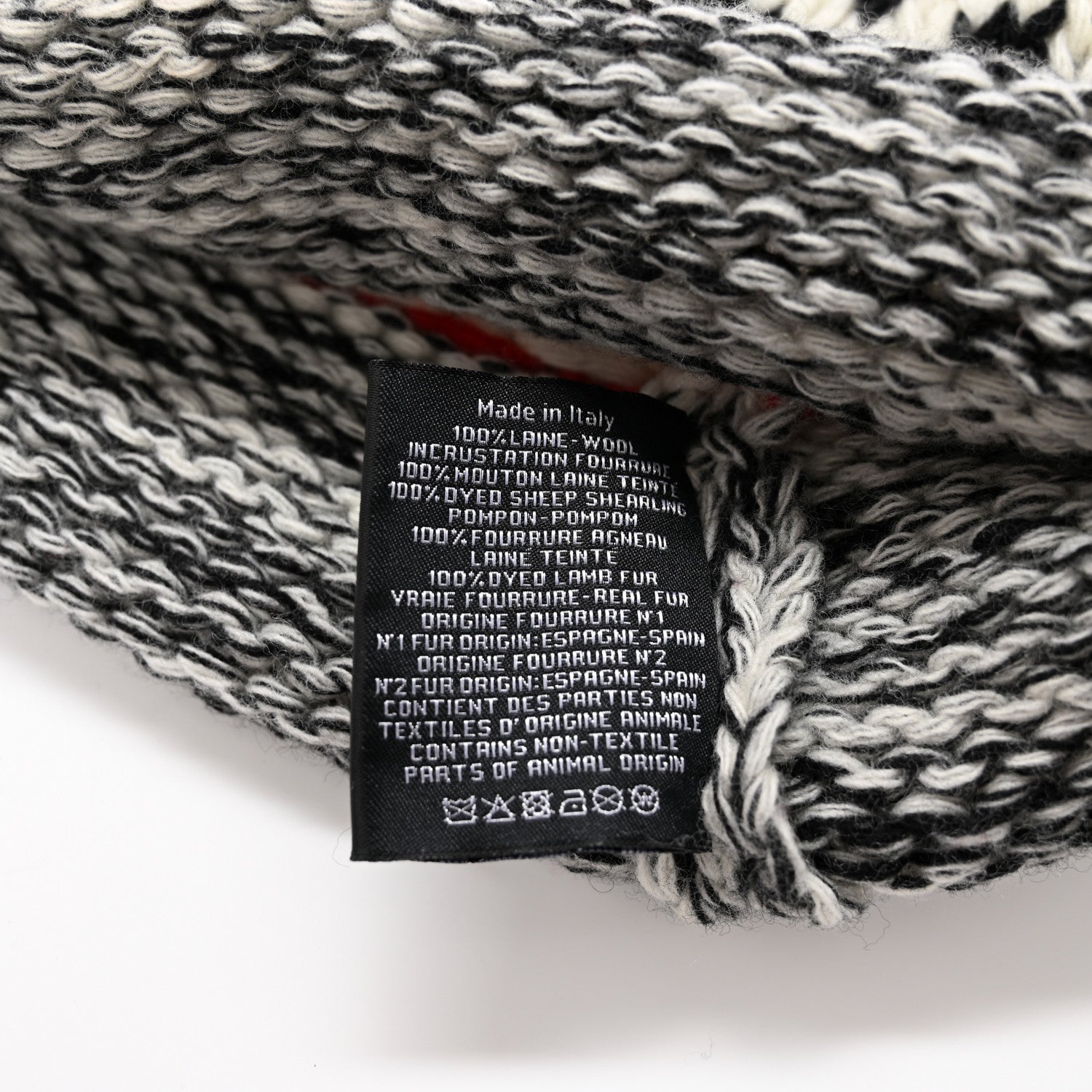Chanel Wool Shearling CC Beanie Hat Grey Black Red 6 of 7