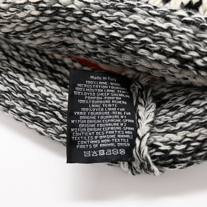 Chanel Wool Shearling CC Beanie Hat Grey Black Red 6 of 7