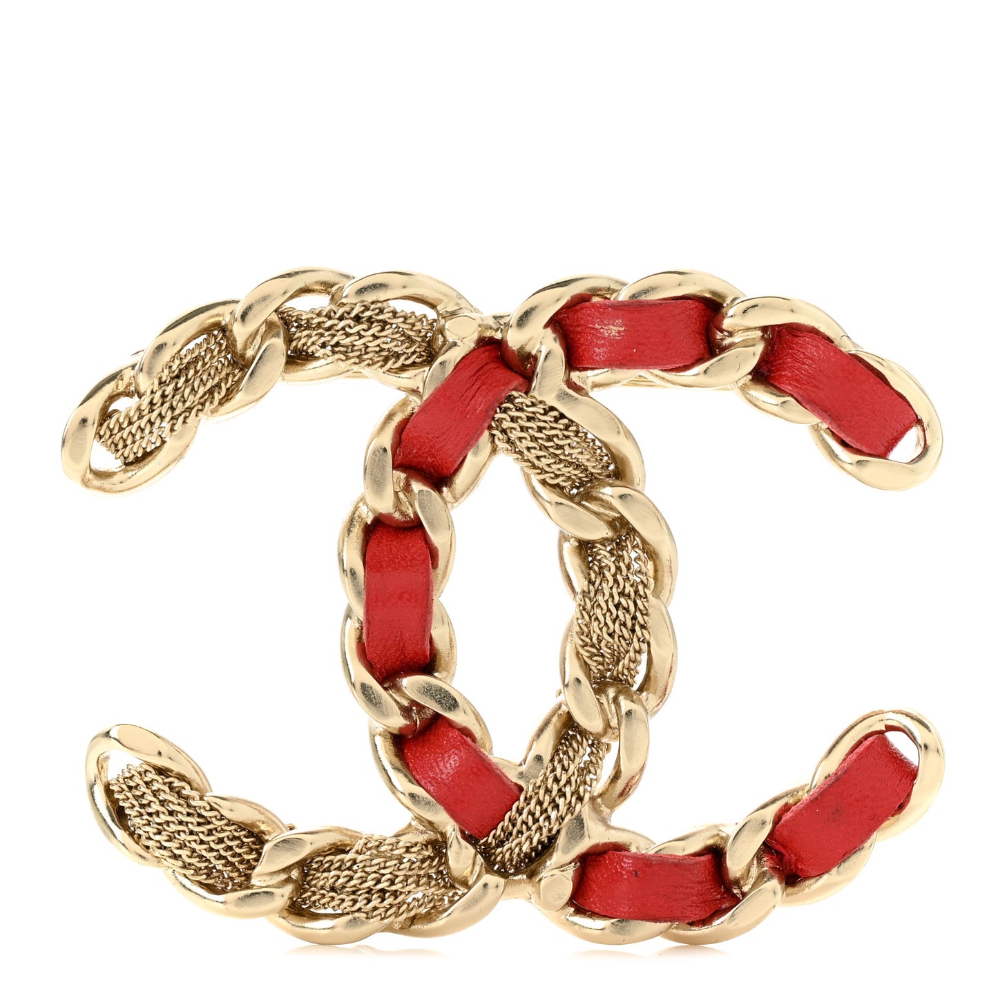 Lambskin Chain CC Brooch Red