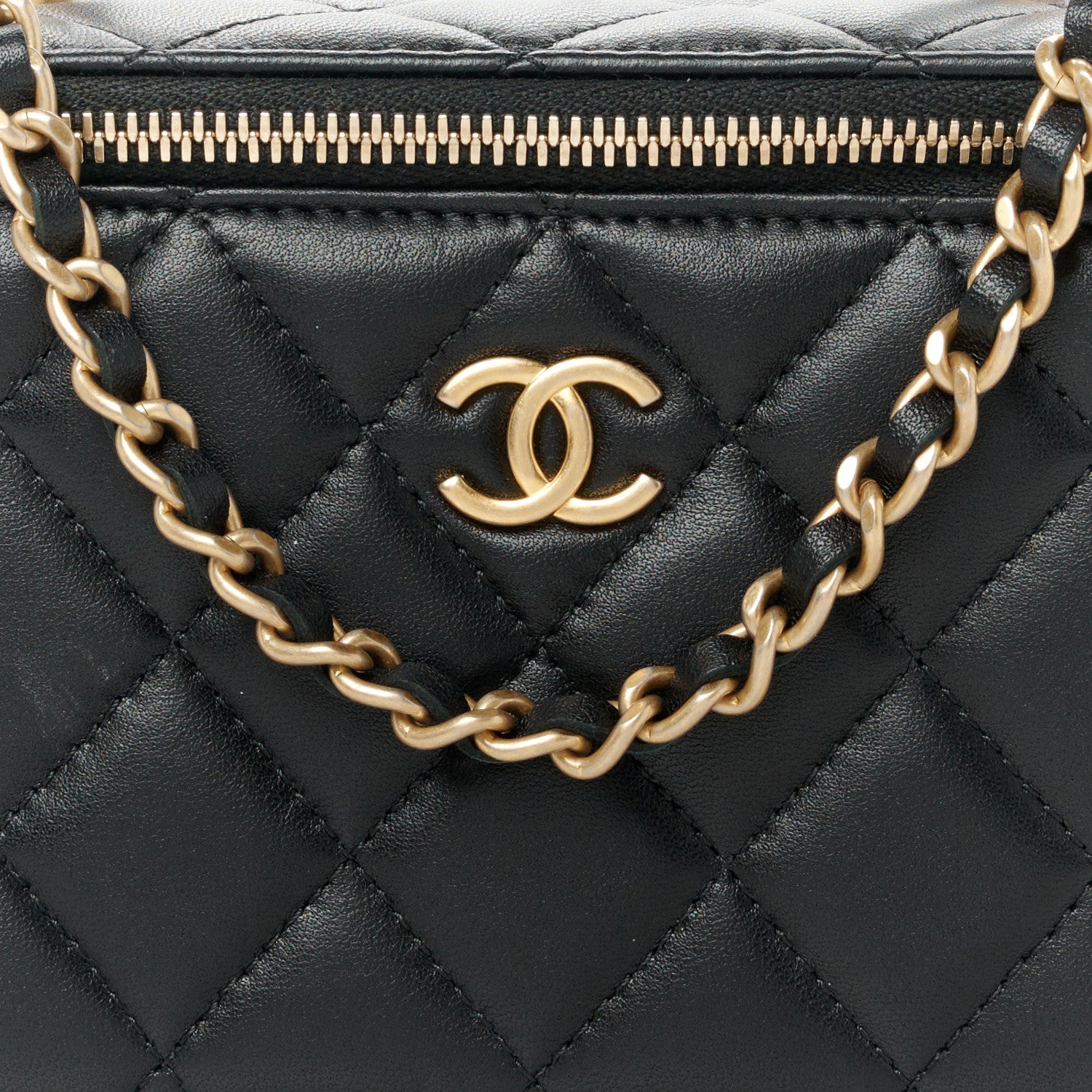 Chanel Lambskin Quilted Metal Small Top Handle Vanity Case With Chain Black 8 of 13