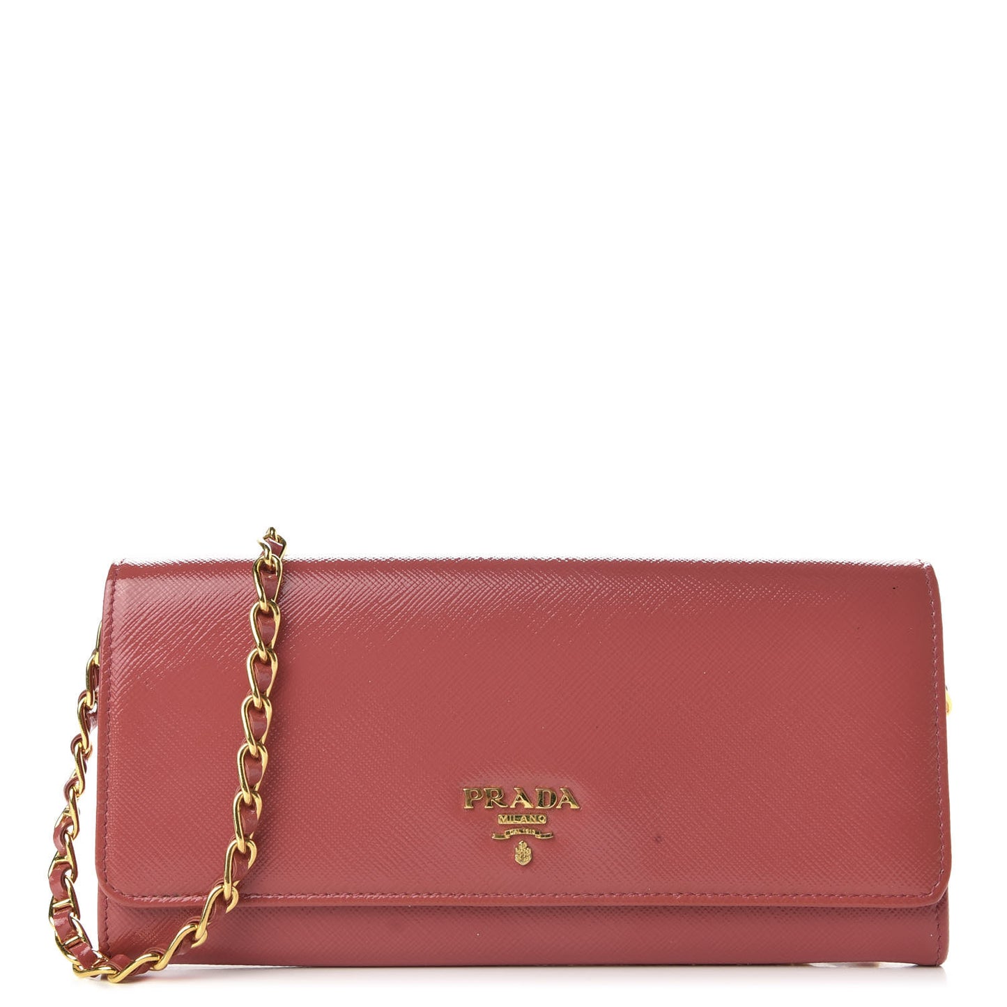 Saffiano Vernice Metal Oro Chain Wallet Fragola