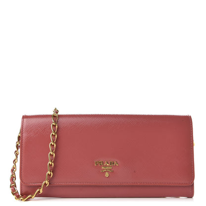 Prada Saffiano Vernice Metal Oro Chain Wallet Fragola 1 of 11