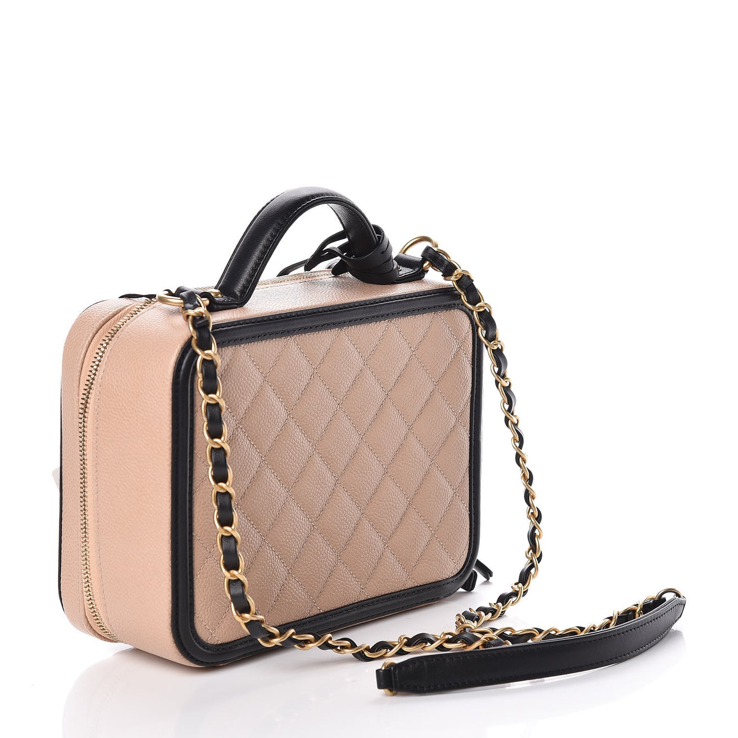 Caviar Quilted Medium CC Filigree Vanity Case Beige Black