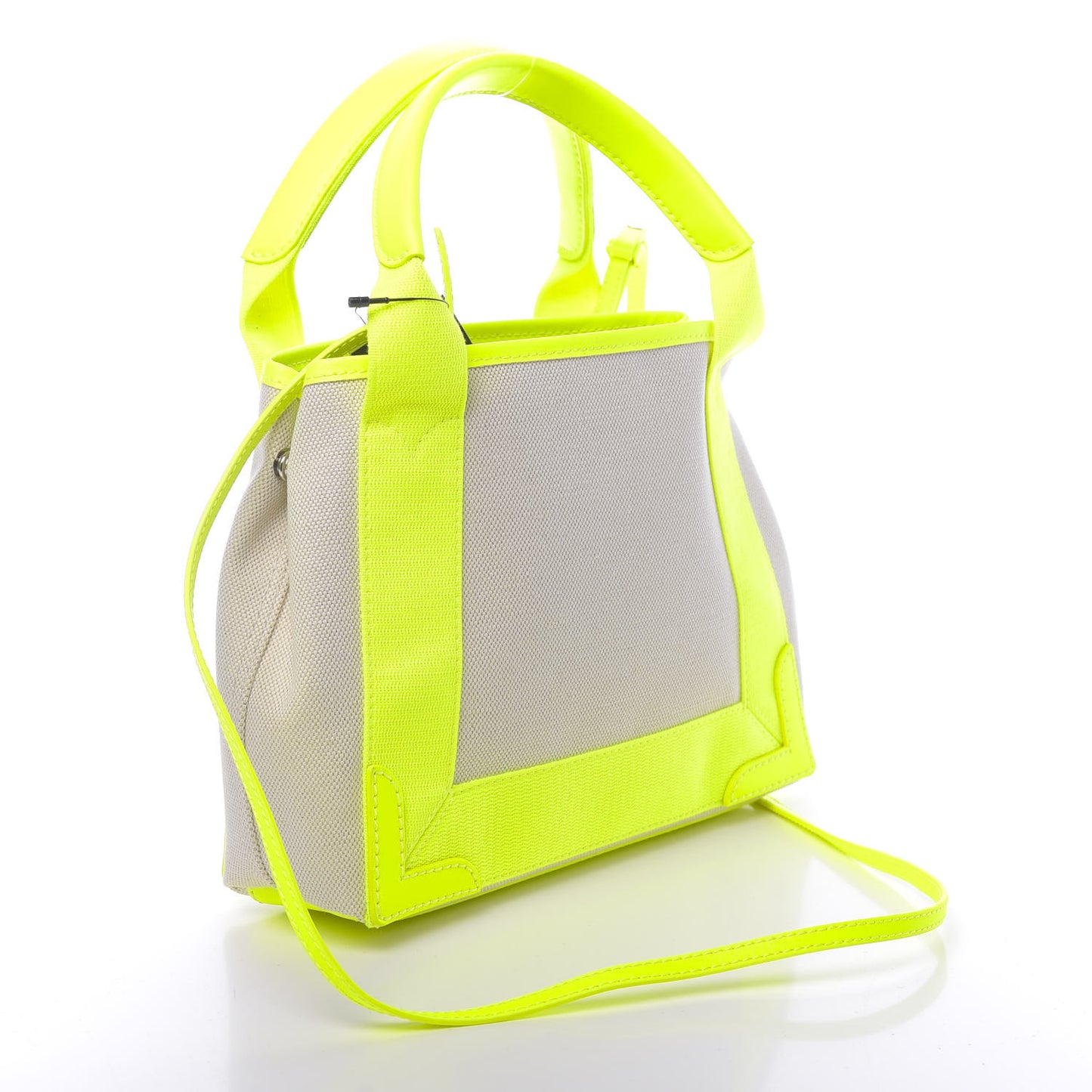 Cotton Canvas Satin Calfskin Navy Cabas XS Natural Fluo Yellow
