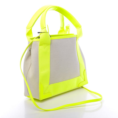 Balenciaga Cotton Canvas Satin Calfskin Navy Cabas XS Natural Fluo Yellow 3 of 10