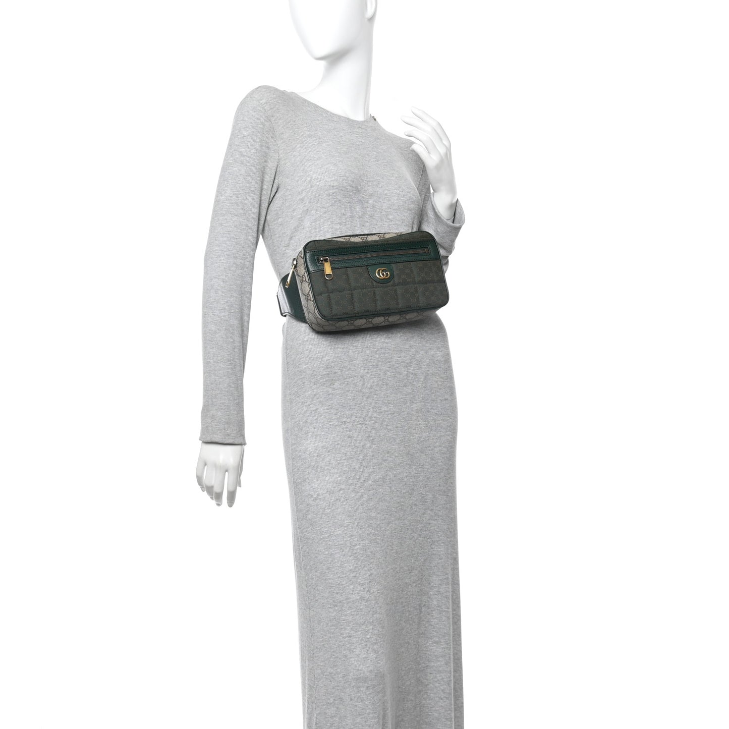 Monogram GG Mignon Textured Dollar Calfskin GG Supreme Monogram Quilted Mini GG Belt Bag Green Beige Ebony