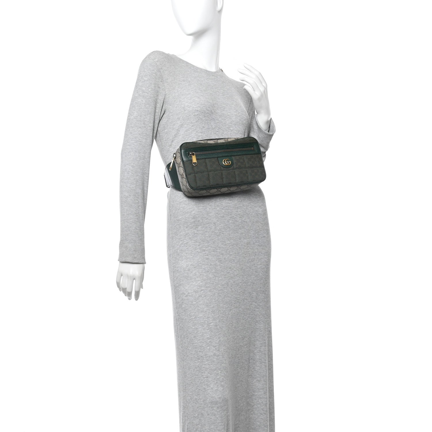 Gucci Monogram GG Mignon Textured Dollar Calfskin GG Supreme Monogram Quilted Mini GG Belt Bag Green Beige Ebony 2 of 10