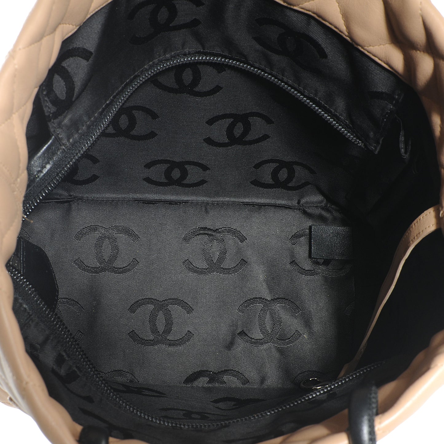 Calfskin Quilted Small Cambon Tote Beige Black