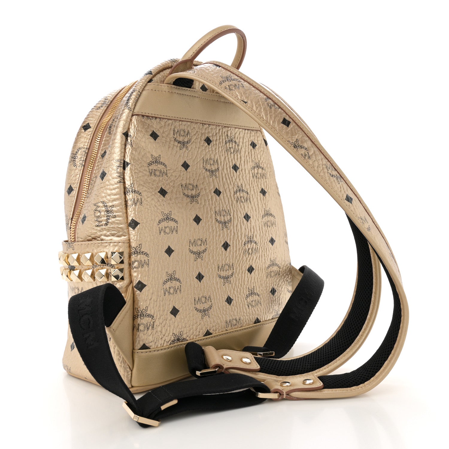 MCM Metallic Visetos Small Side Stud Stark Backpack Gold 3 of 13