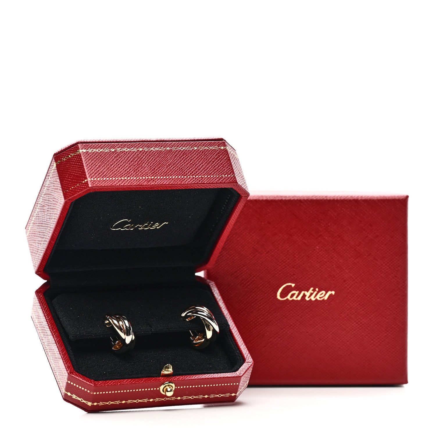 Cartier 18K Pink Yellow White Gold Classic Trinity Hoop Earrings 6 of 6