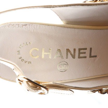 Chanel Patent Chain CC Slingback Sandals 39.5 Beige Black 9 of 10