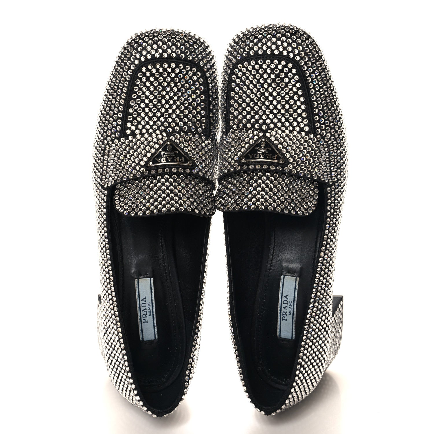 Prada Satin Crystal Metal Triangle Logo 45mm Block Heel Loafers 40 Cristal 2 of 8