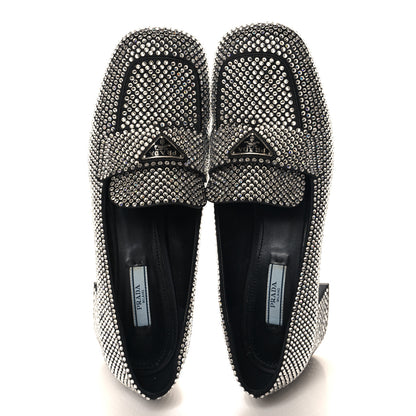 Prada Satin Crystal Metal Triangle Logo 45mm Block Heel Loafers 40 Cristal 2 of 8