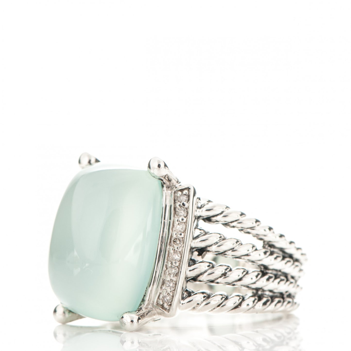 Sterling Silver Diamond Chalcedony 16mm Wheaton Ring 54 7