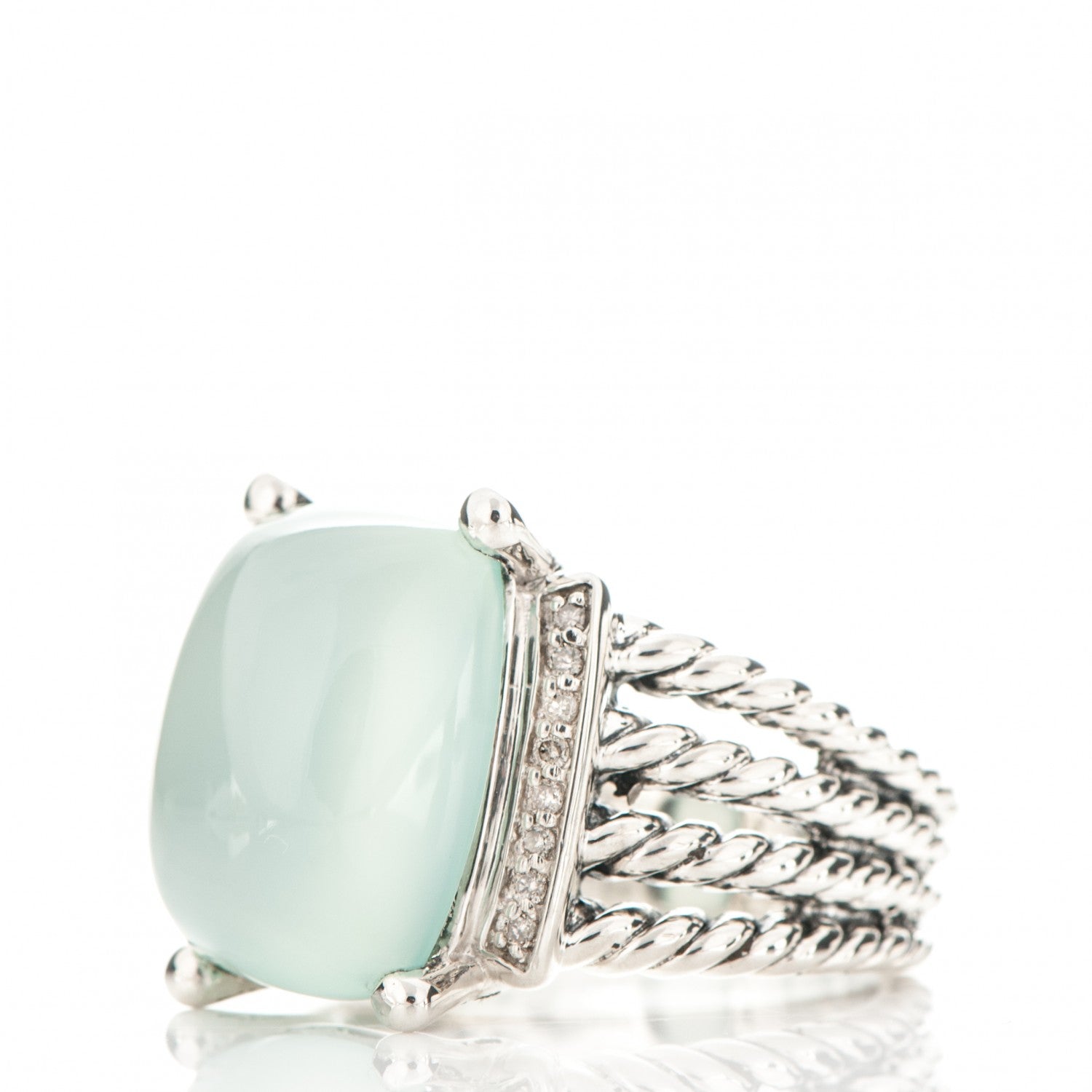 David Yurman Sterling Silver Diamond Chalcedony 16mm Wheaton Ring 54 7 3 of 5