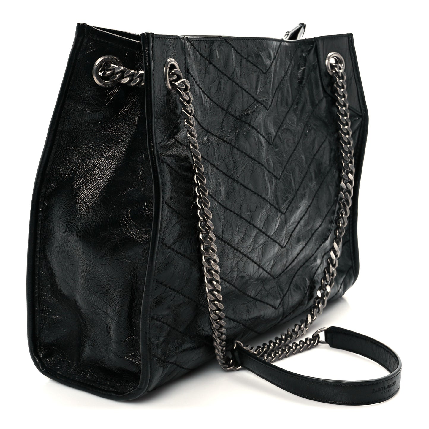 Crinkled Calfskin Matelasse Monogram Medium Niki Shopper Tote Black