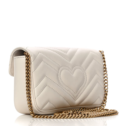 Gucci Calfskin Matelasse Super Mini GG Marmont Shoulder Bag White 3 of 11