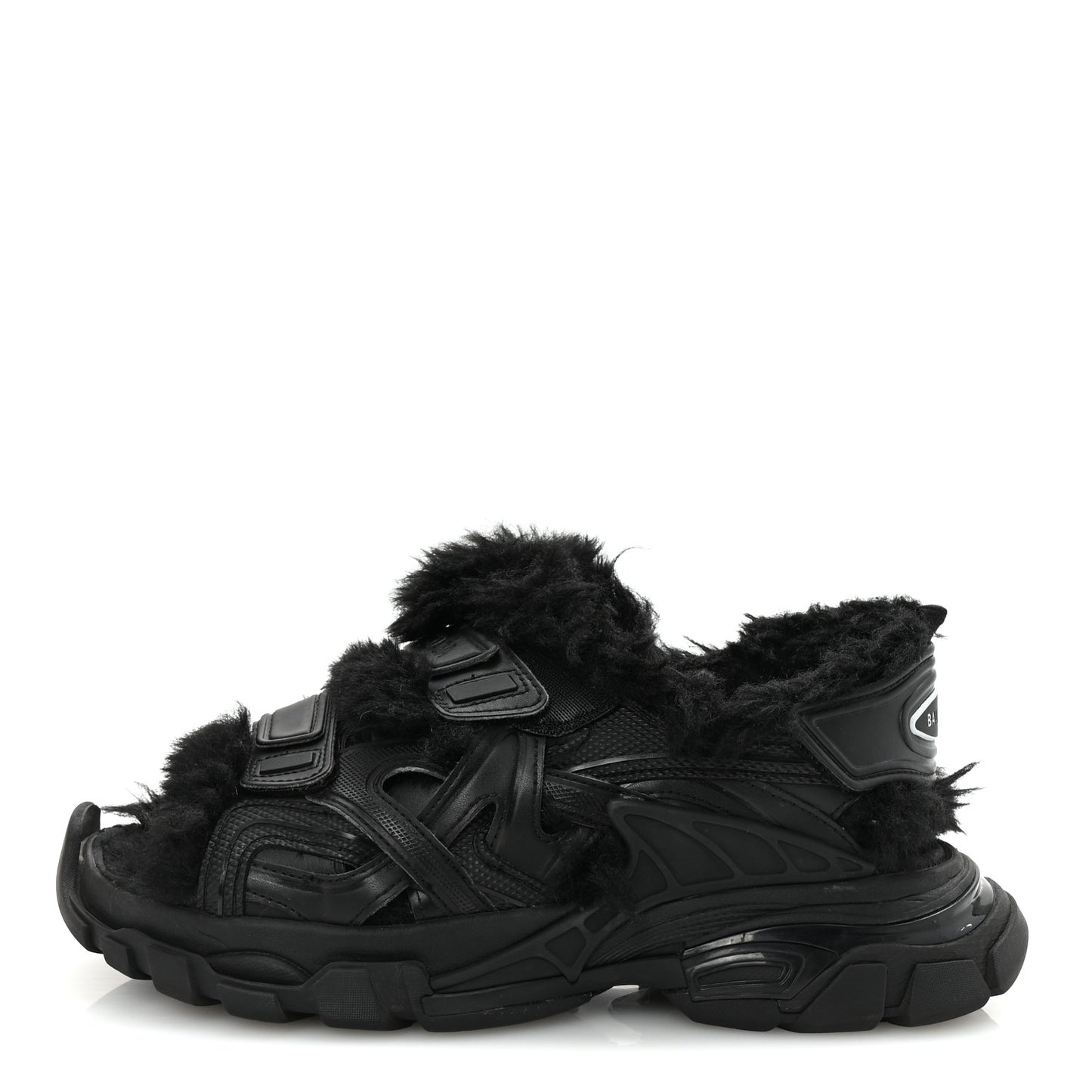 Faux Fur Rubber Mesh Womens Track Sandals 40 Black