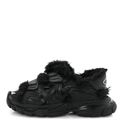 Balenciaga Faux Fur Rubber Mesh Womens Track Sandals 40 Black 1 of 9