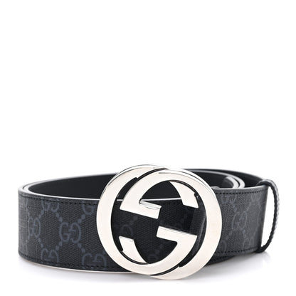 Gucci GG Supreme Monogram Selleria Calfskin Interlocking G 40mm Belt 95 38 Black 1 of 4