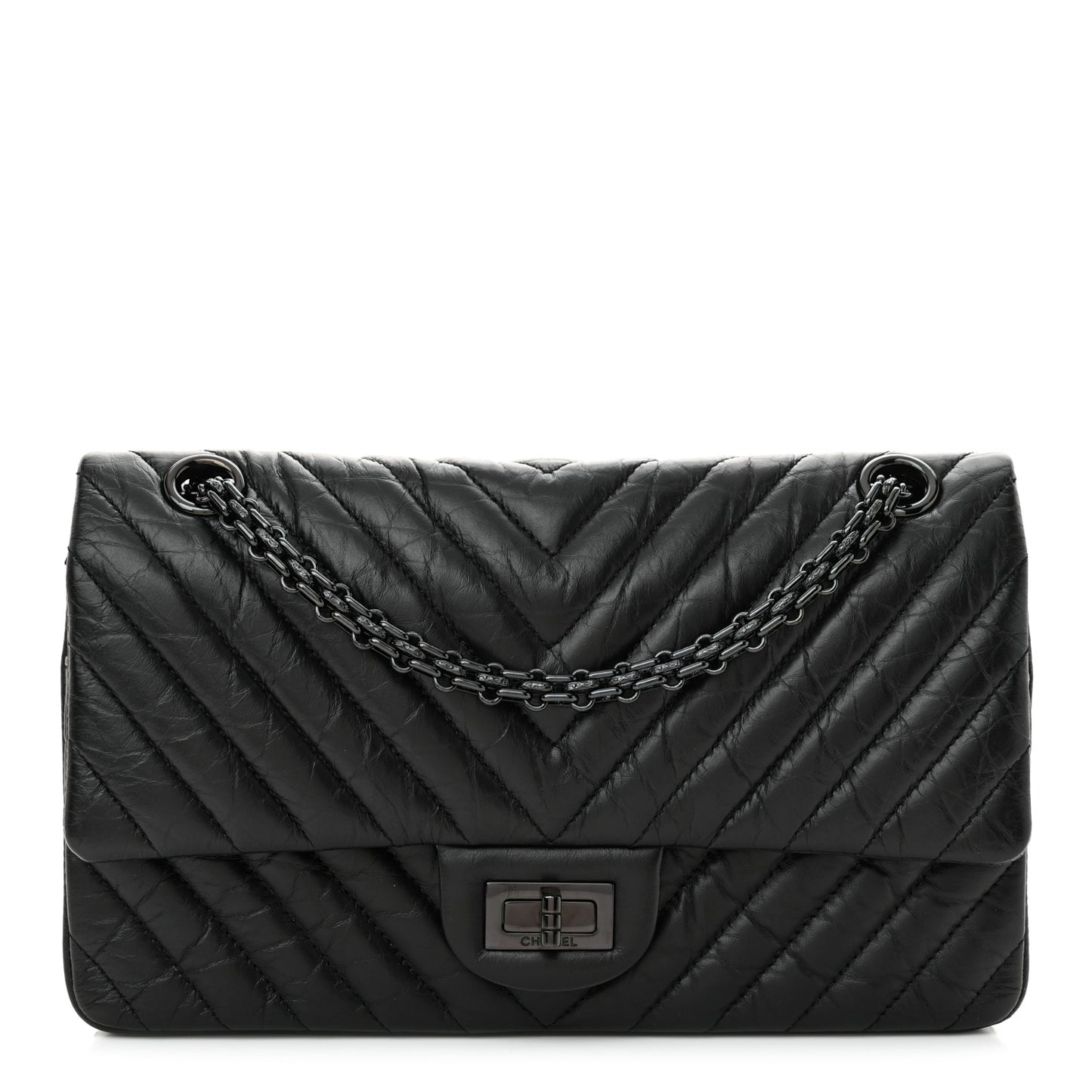 Aged Calfskin Chevron Quilted 2.55 Reissue 225 Flap So Black