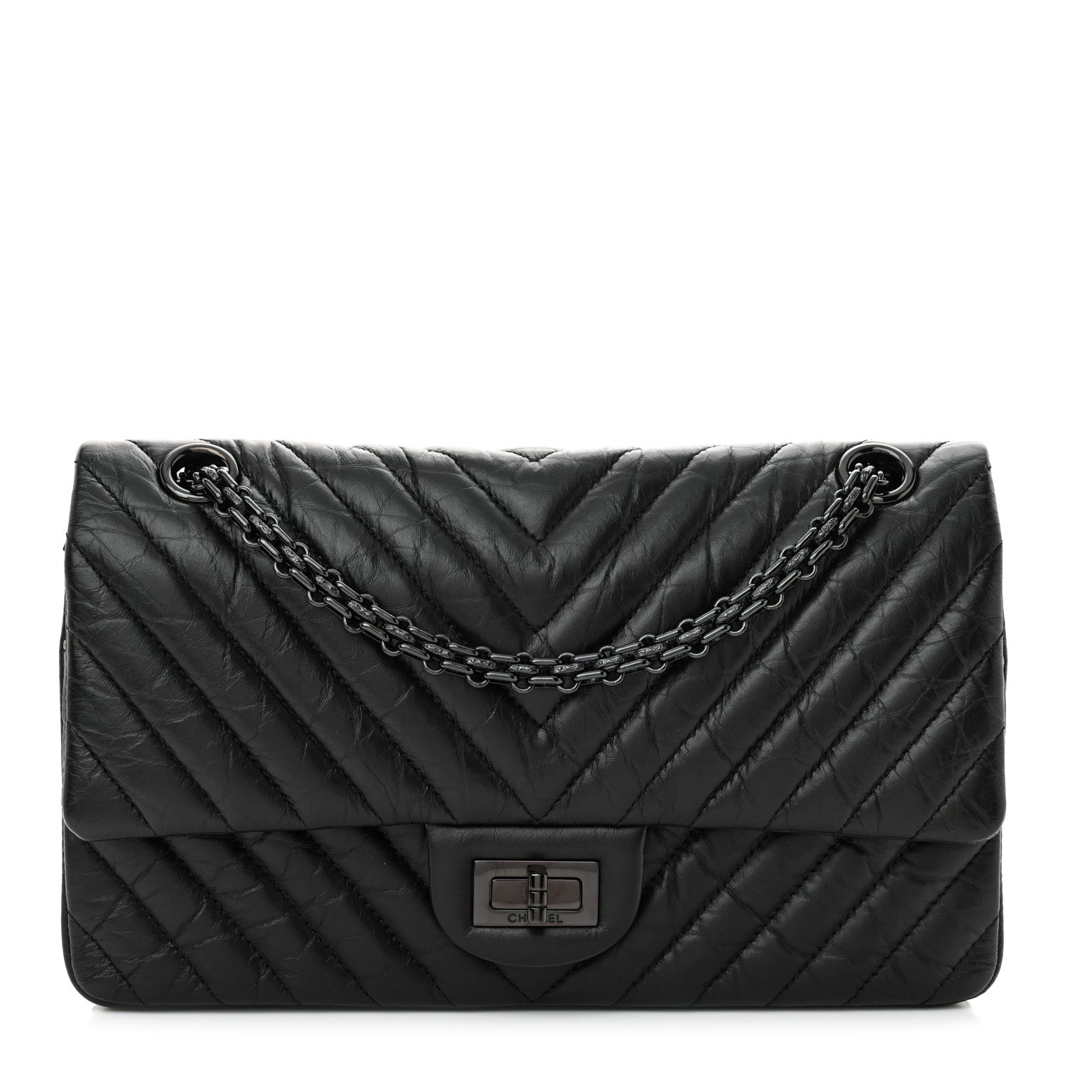 Chanel Aged Calfskin Chevron Quilted 2.55 Reissue 225 Flap So Black 1 of 11