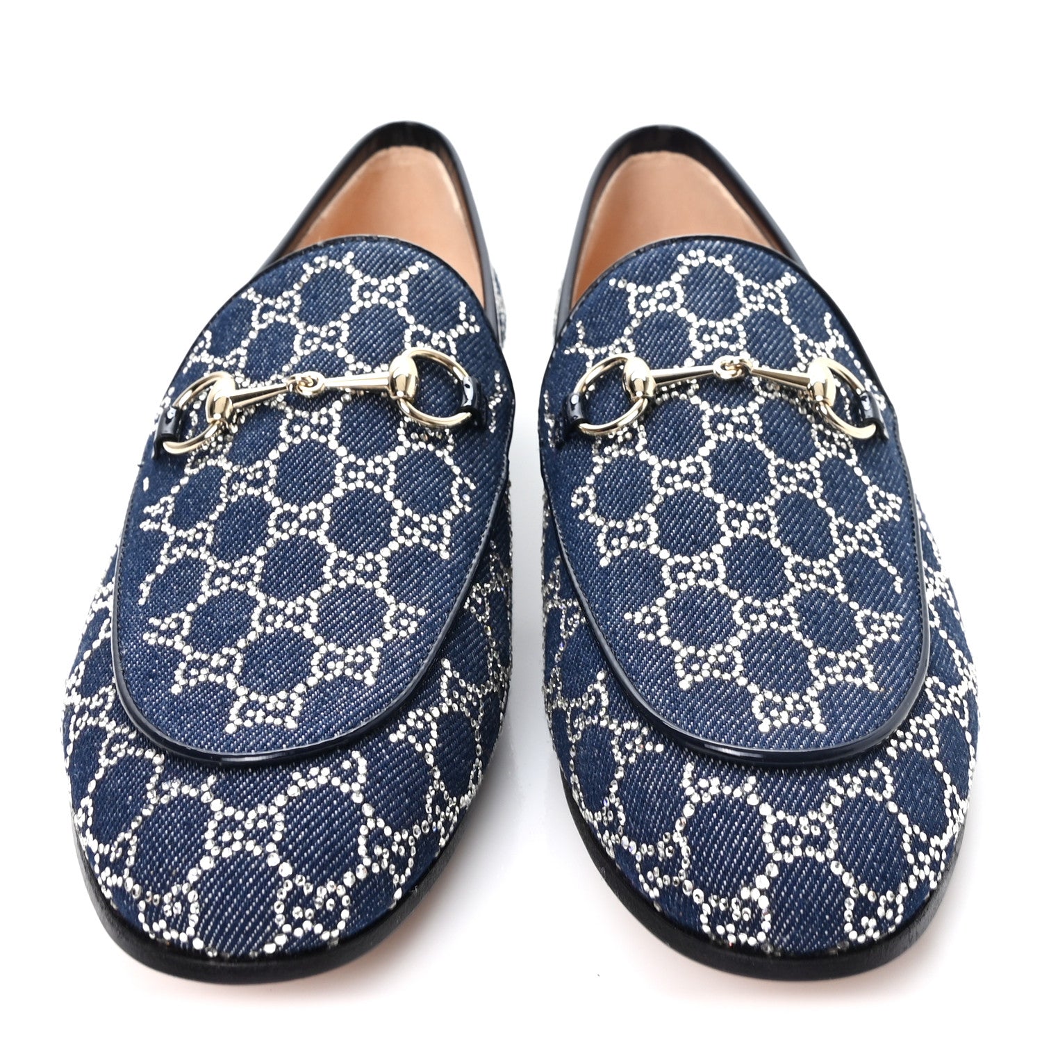 Gucci Denim Crystal GG Monogram Horsebit Womens Jordaan Loafers 38 Deep Blue Blue Milad 3 of 9