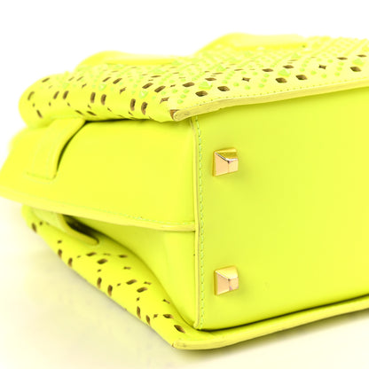 MCM Perforated Calfskin Studded Mini Milla Tote Neon Yellow 7 of 8