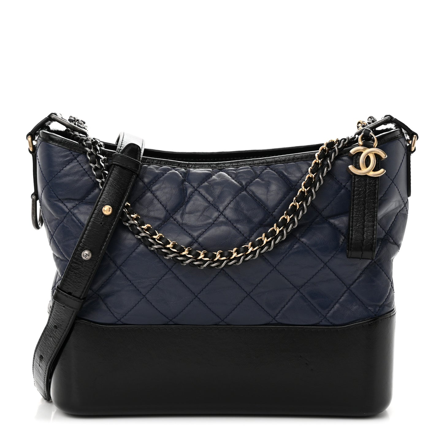 Aged Calfskin Quilted Medium Gabrielle Hobo Navy Black